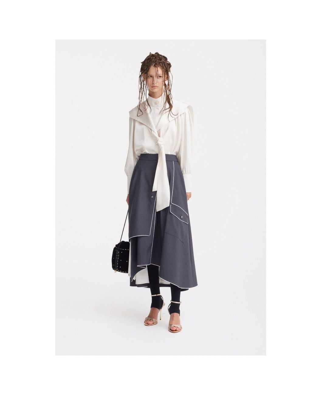 Julia Allert Blue Tailored Asymmetrical Midi Skirt – Dark