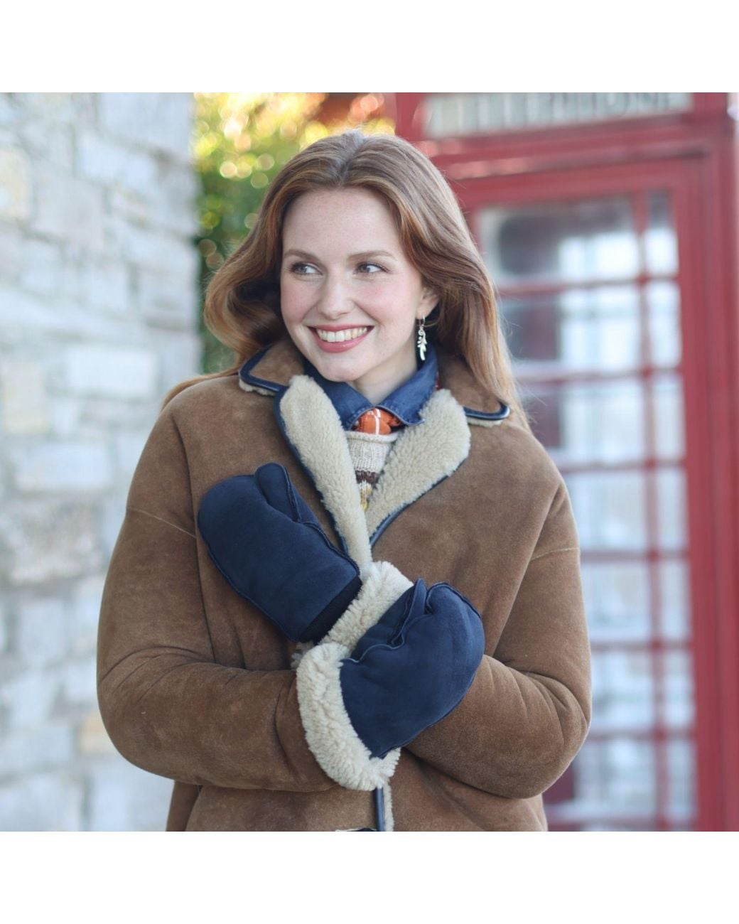 Owen Barry Blue Sheepskin Mittens