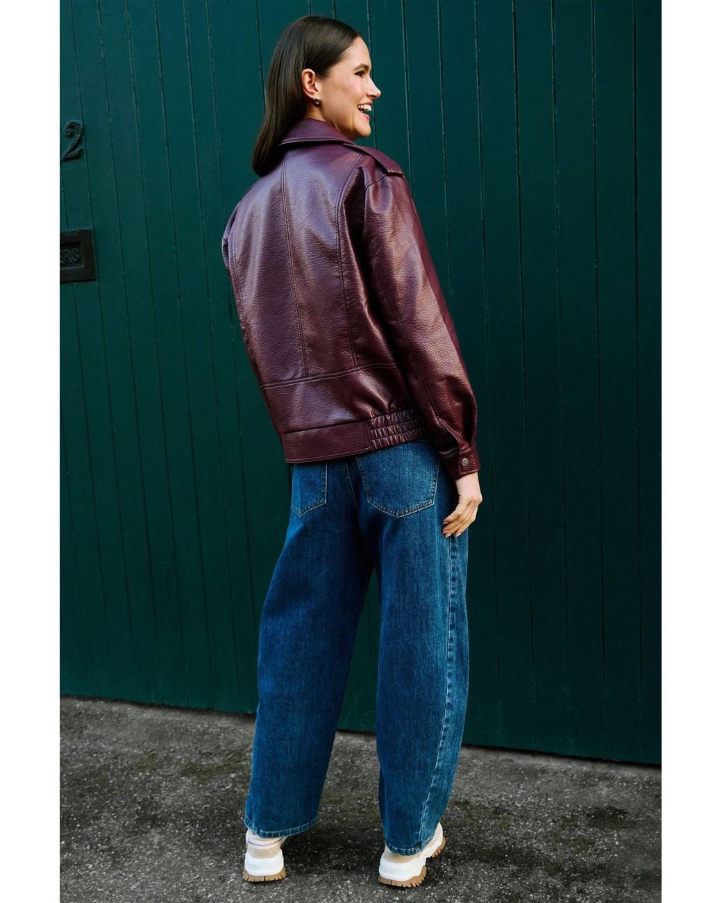 Yumi' Purple Burgundy Faux Leather Bomber Jacket