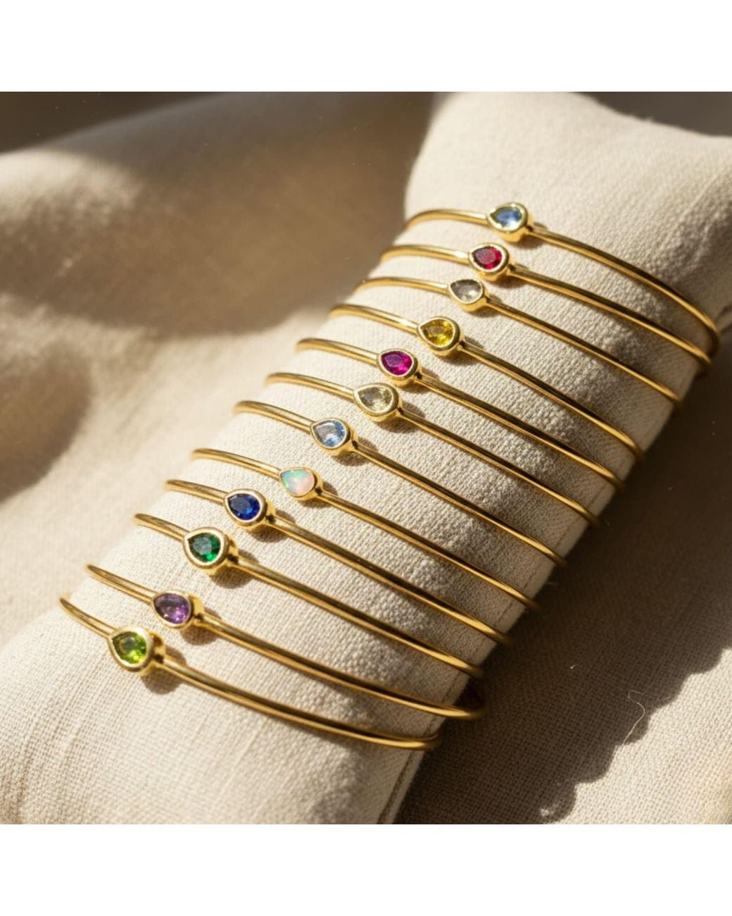 Harfi Metallic Plated Minimalist Emerald May Birthstone Bangle