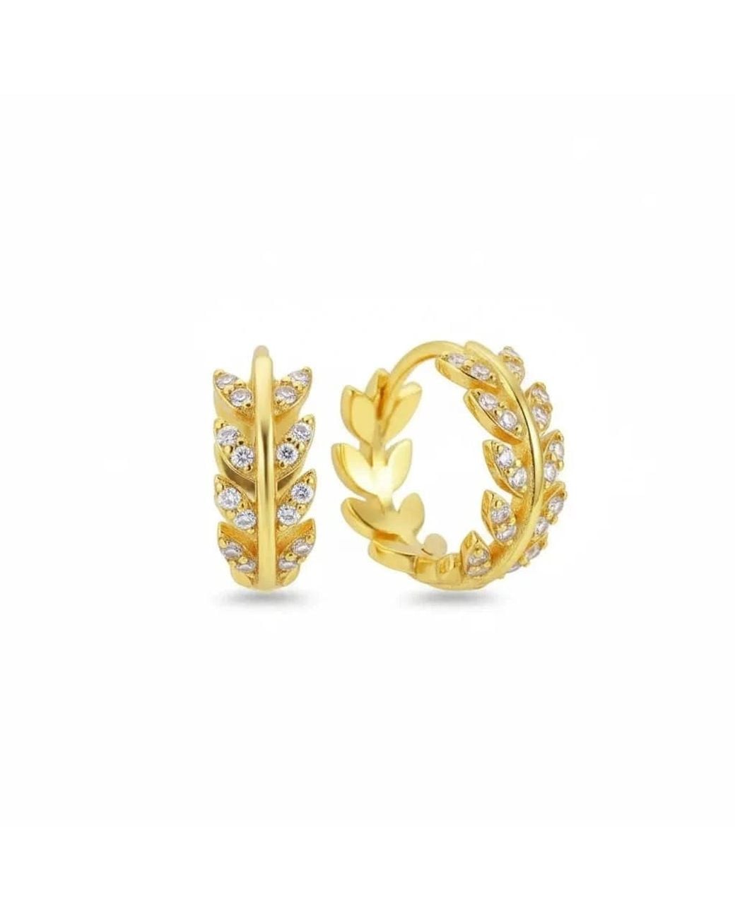 Angel Barocco Metallic Leaf Diamond Hoop Earrings
