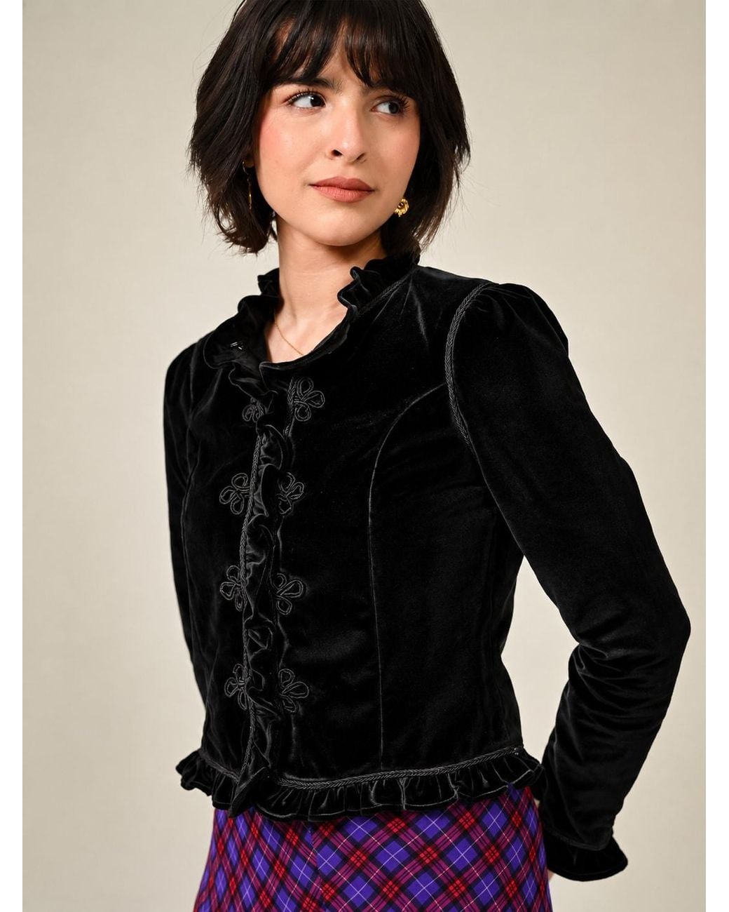 Rose & Nancy Black Adeline Velvet Military Jacket