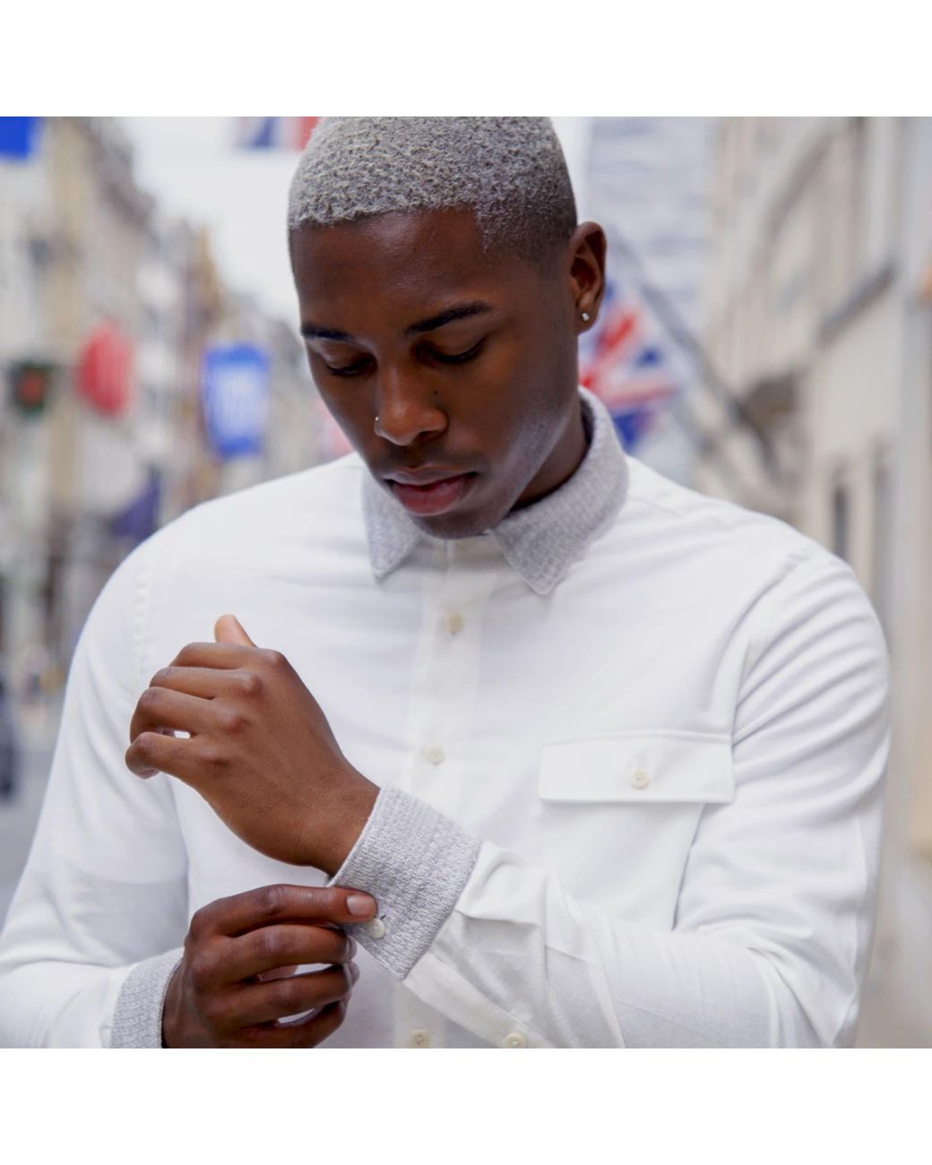 SEREN LONDON White Knit Collar Shirt for men