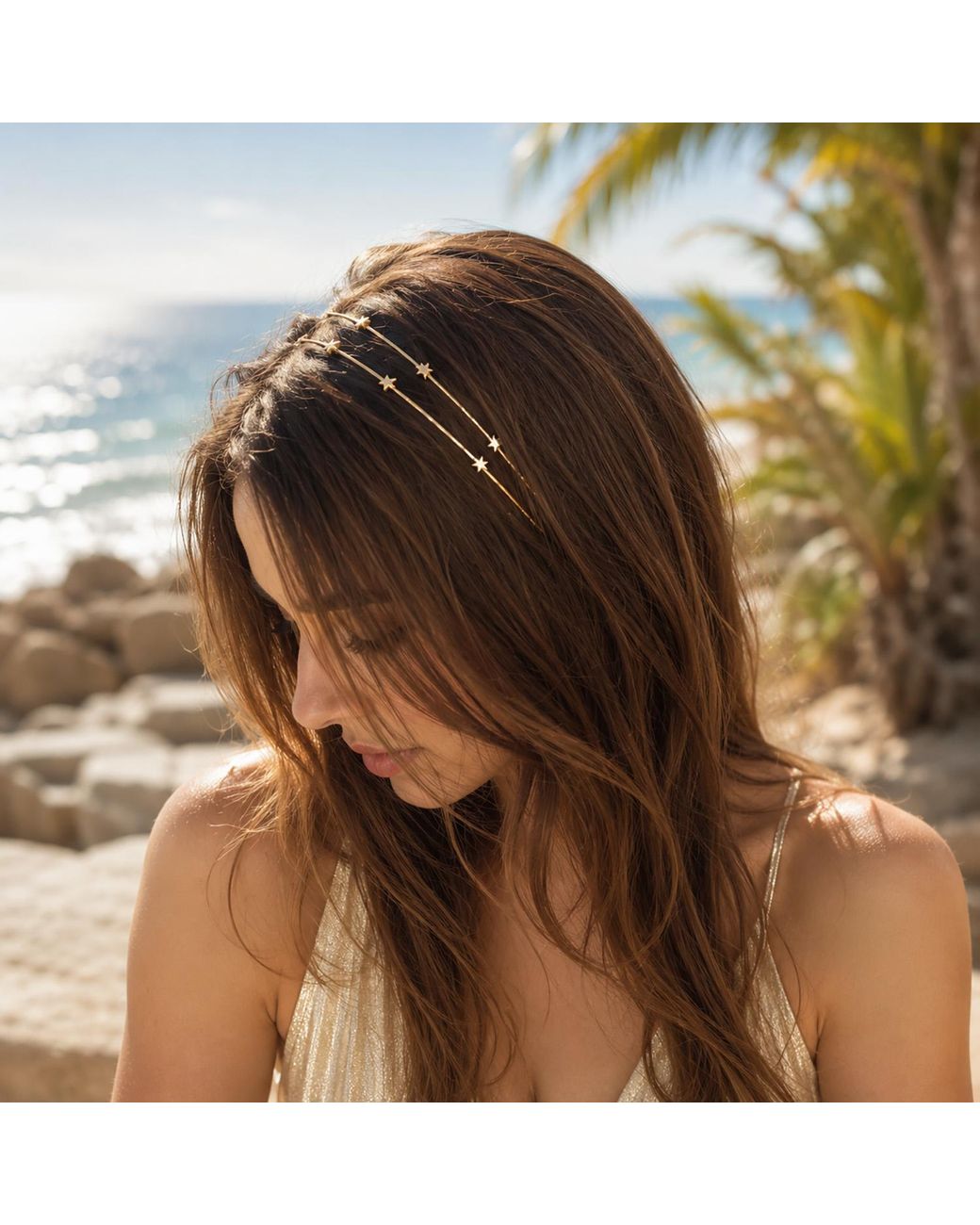 Rare Matters Jewelry Metallic Celestial Star Double Wire Headband Semi Matte