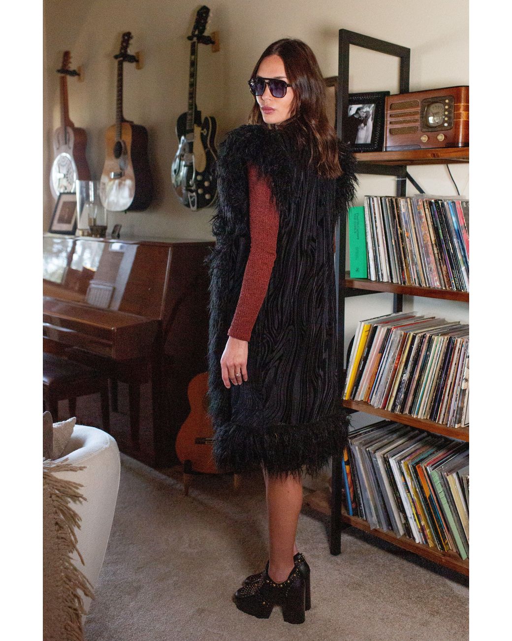 Jennafer Grace Black Zenobia Psyche Faux Fur Trim Vest