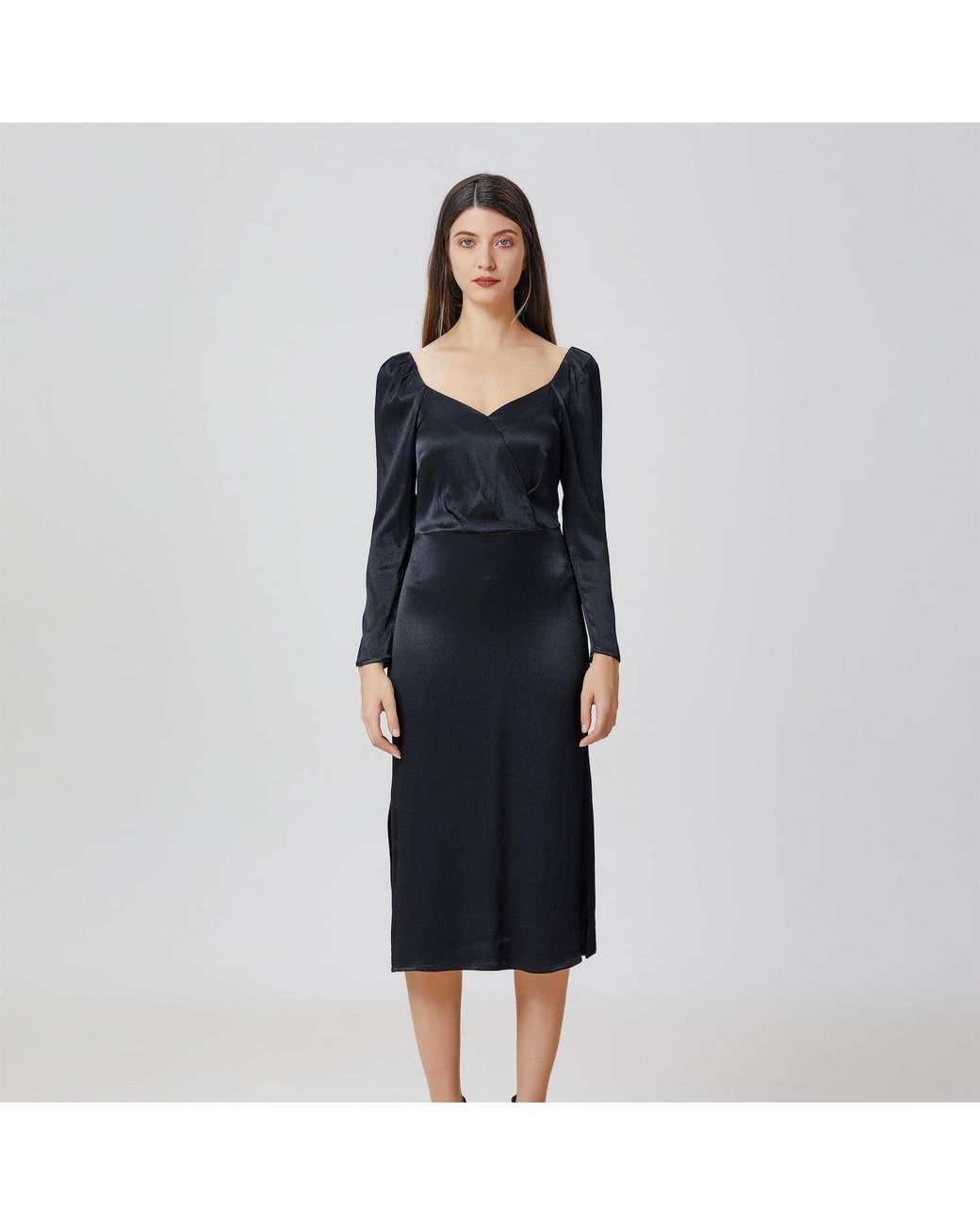 Smart and Joy Black Heart Cleavage Satin Dress