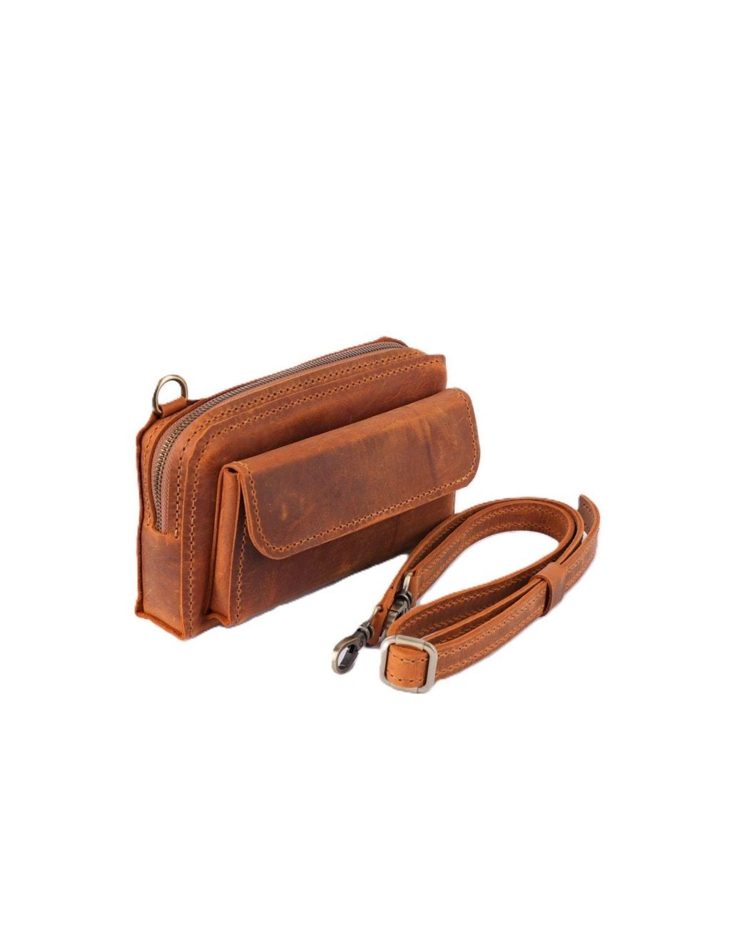 Springmoonatelier Brown Handmade Genuine Camel Leather Crossbody Bag