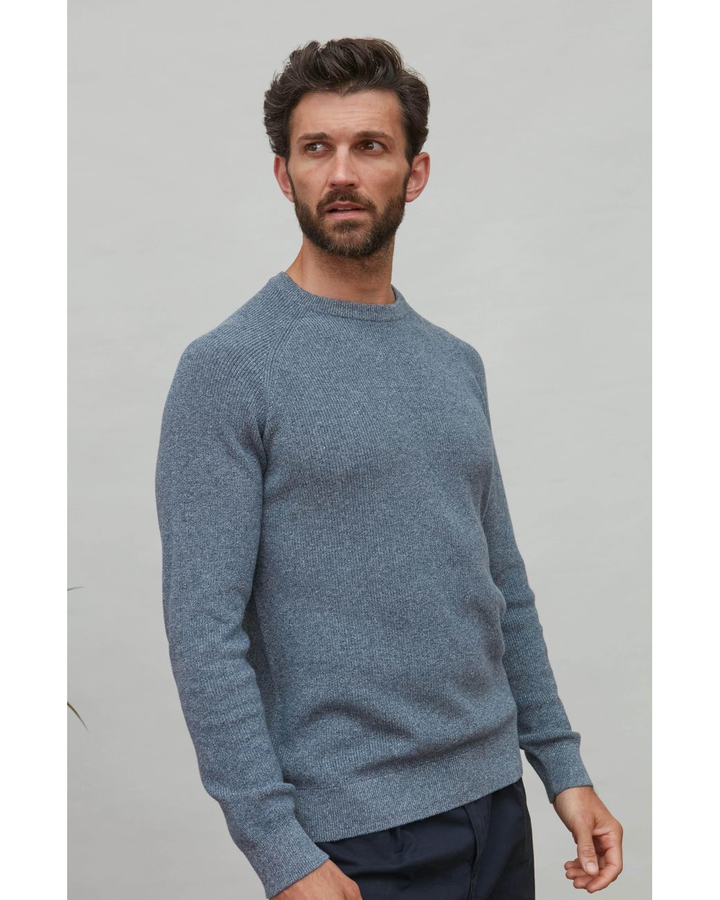 Paul James Knitwear Blue Cotton Lightweight Fisherman Dylan Rib Jumper for men