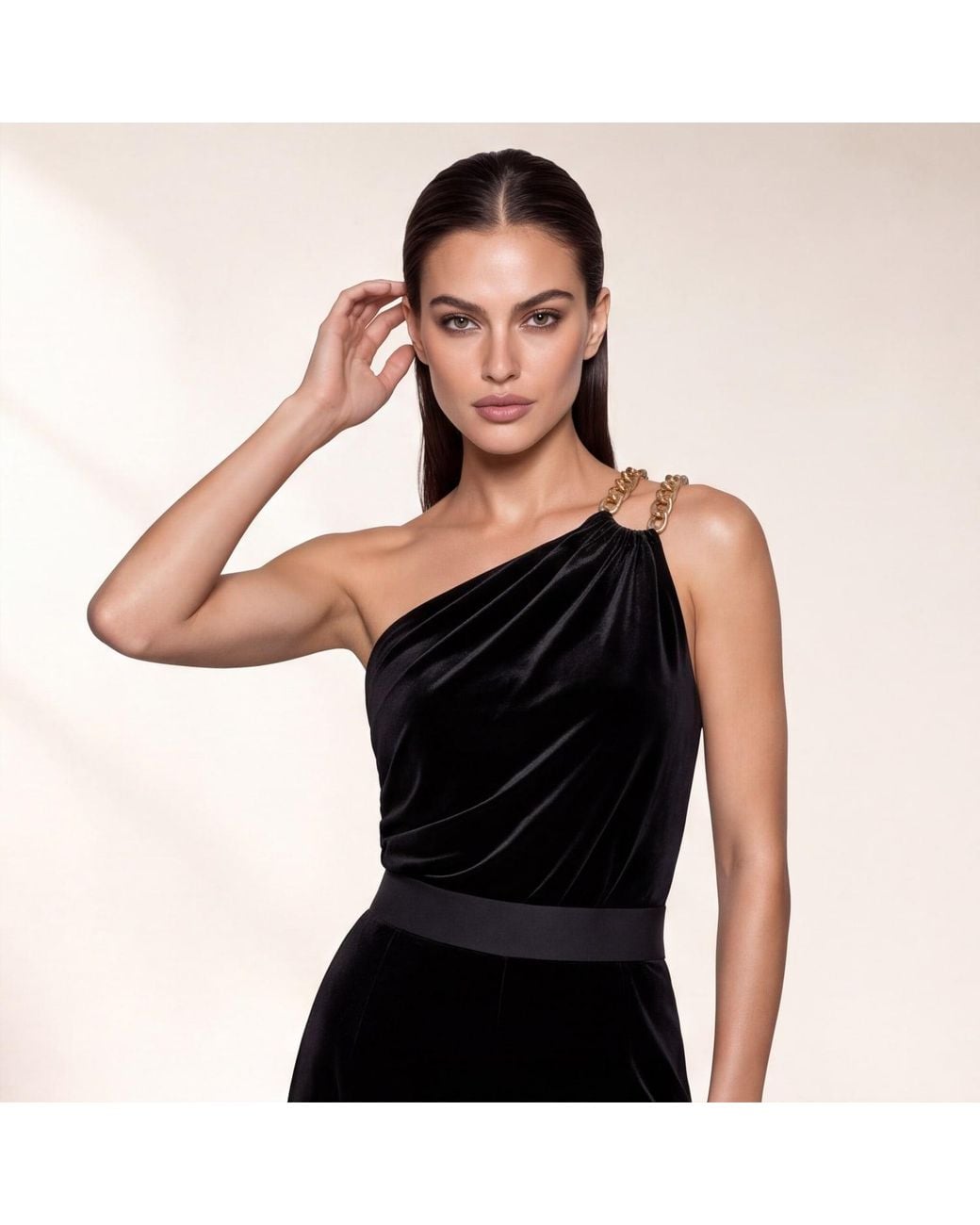 Me & Thee Black Raring To Go Velvet Jumpsuit With Hardwear