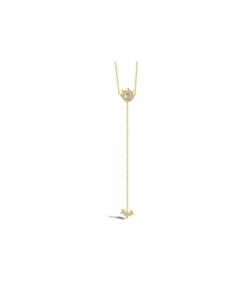 Genevieve Collection Metallic 18k Yellow Gold Evil Eye Diamond Dangle Necklace