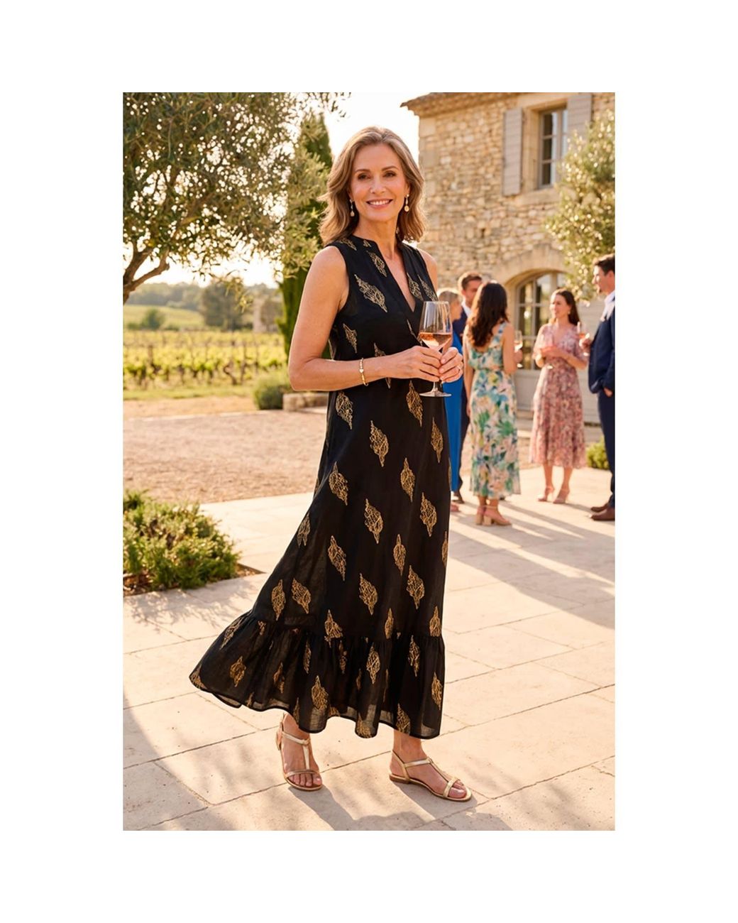 At Last Black Cotton Lombock Midi Dress