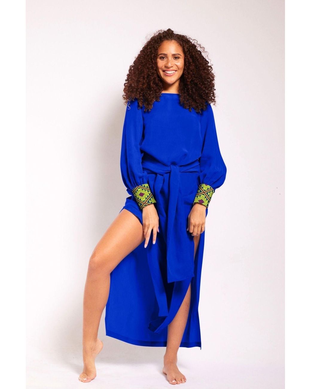 Yomisma Blue She's A Royal Chiapas Embroidered Kaftan — Artisanal Handcrafted Resort Dress