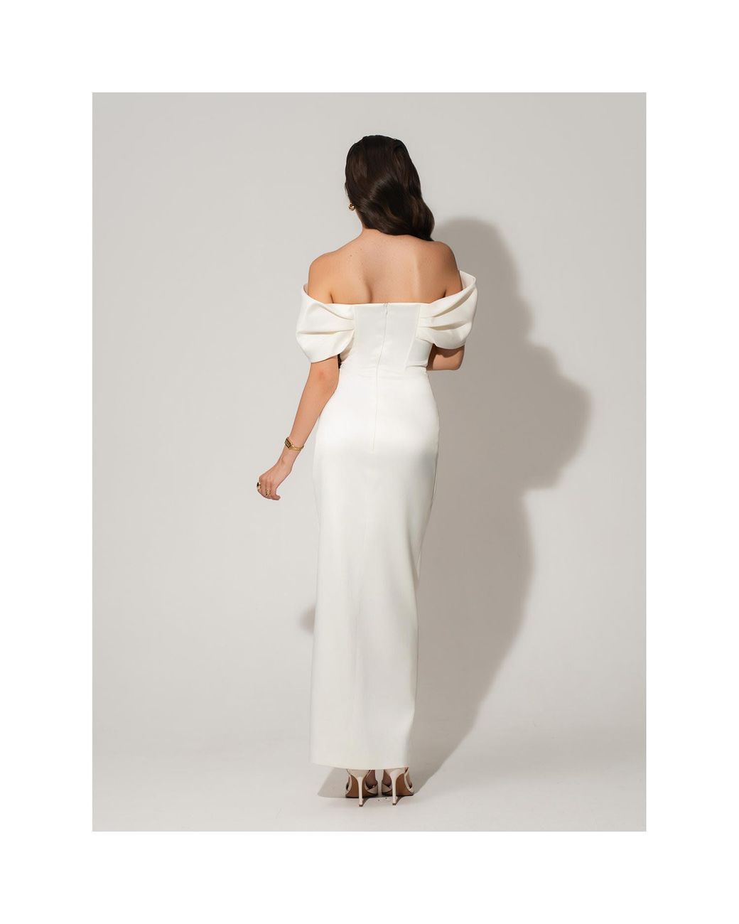 Tia Dorraine White Heavenly Kissed Draped Satin Maxi Dress