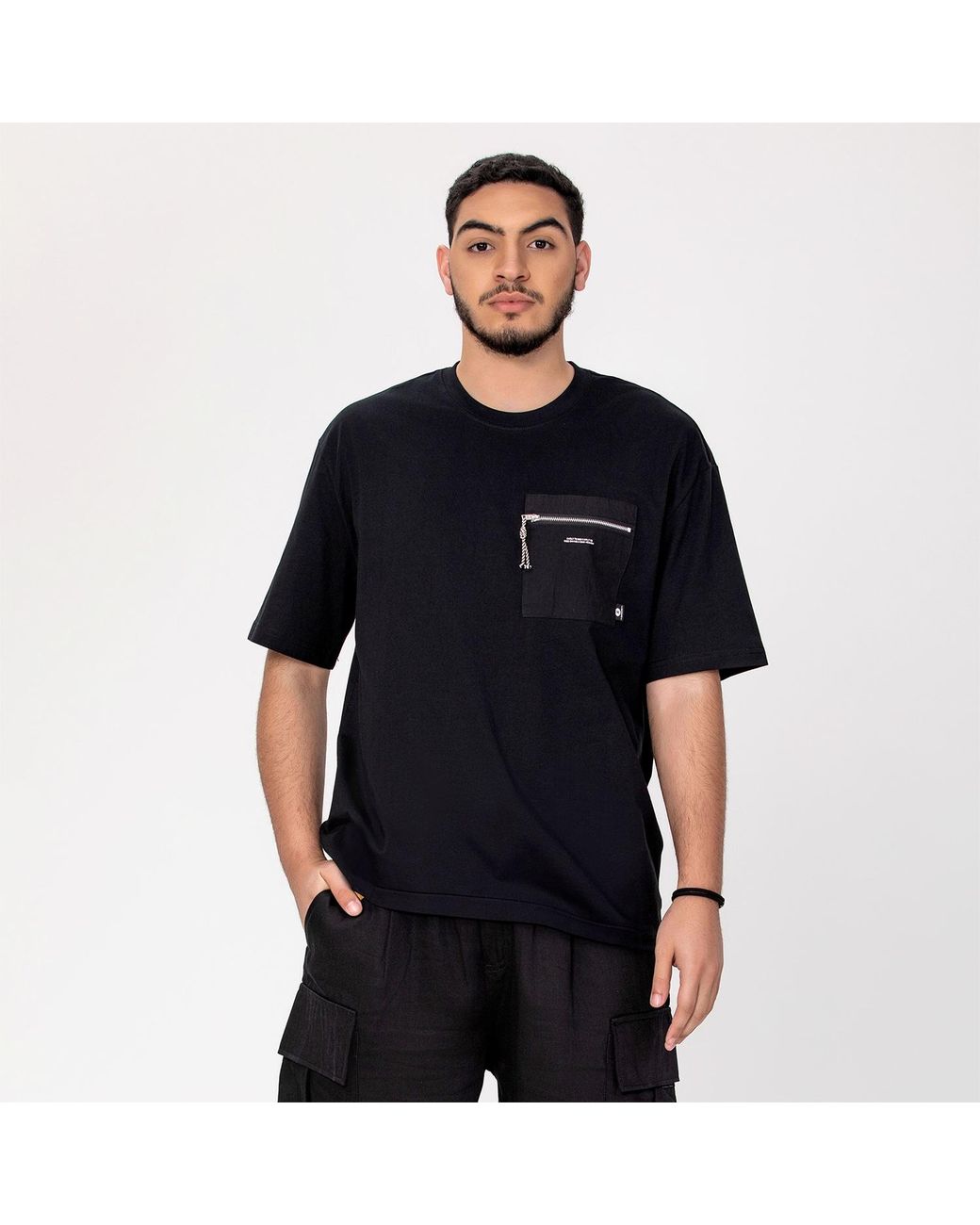 Smart and Joy Black Zipper On Pocket T-Shirt for men