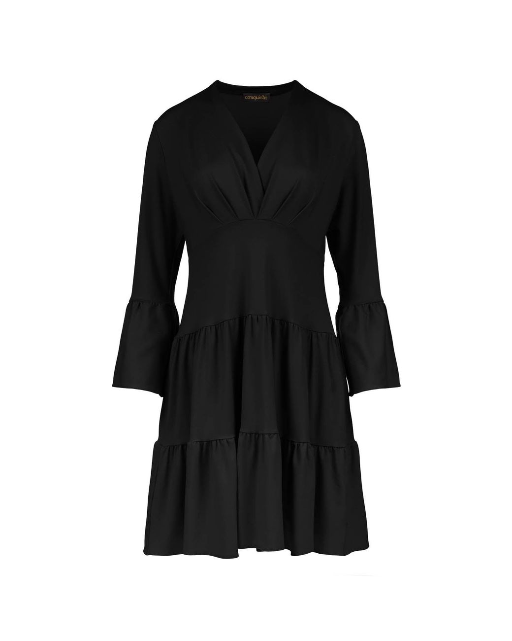 Conquista Black Jersey Tiered Dress