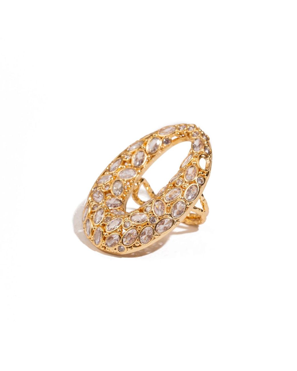 Ebru Jewelry Metallic Celestial Radiance Swarovski Crystal Chunky Adjustable Ring