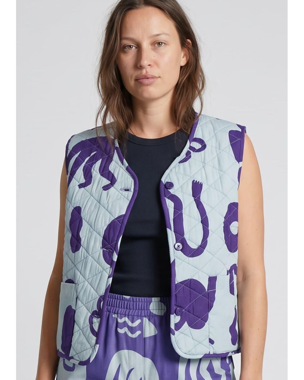 Wild Clouds Purple Organic Cotton Reversible Quilted Gilet