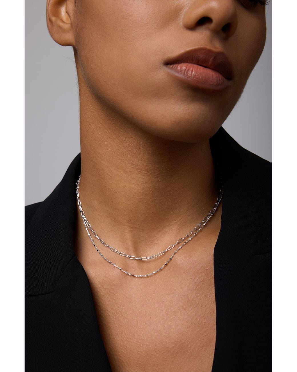 Vanhi Metallic Mini Paperclip Double Chain Necklace
