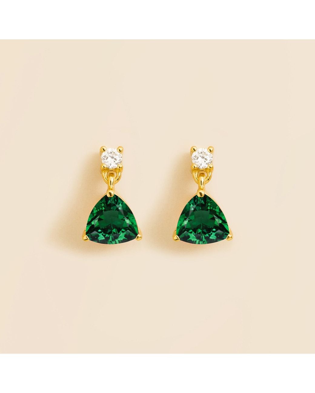 Juvetti Green Trillion Emerald & Diamond Drop Earrings