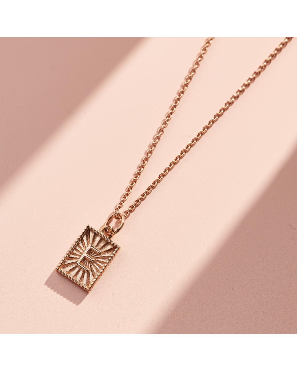 Posh Totty Designs Metallic Rose Gold Plated Sunbeam Rectangle Initial Charm Necklace