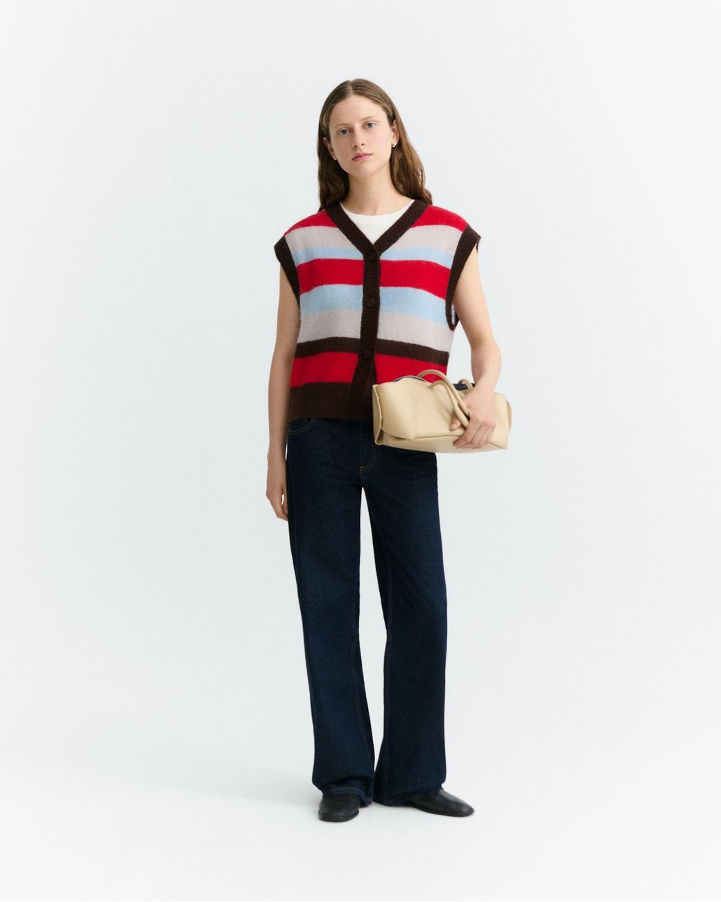 Thinking Mu Pink Fadwa Oversized Striped Wool Vest