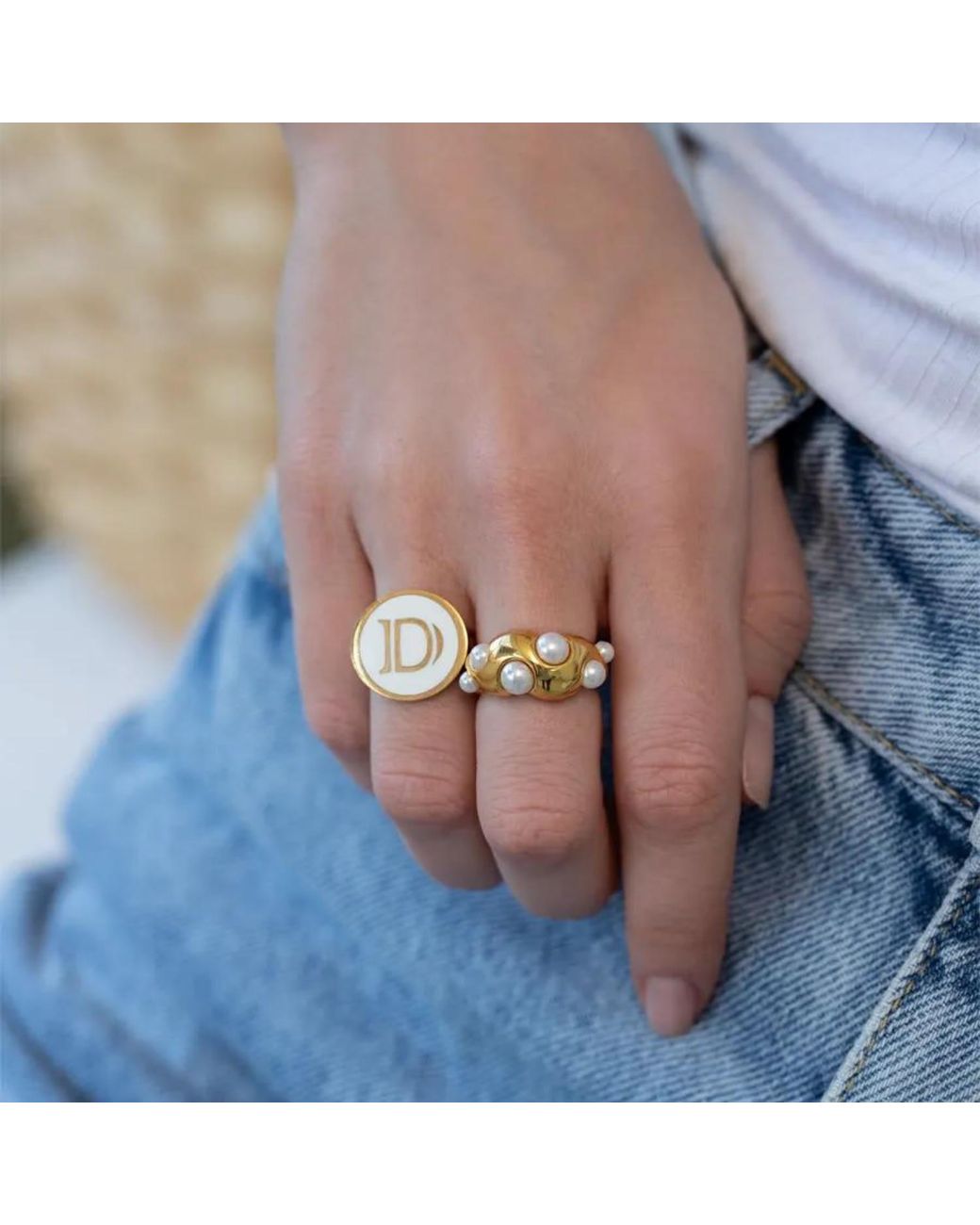 LINYA JEWELLERY Metallic Special Design Pearl Plated Ring