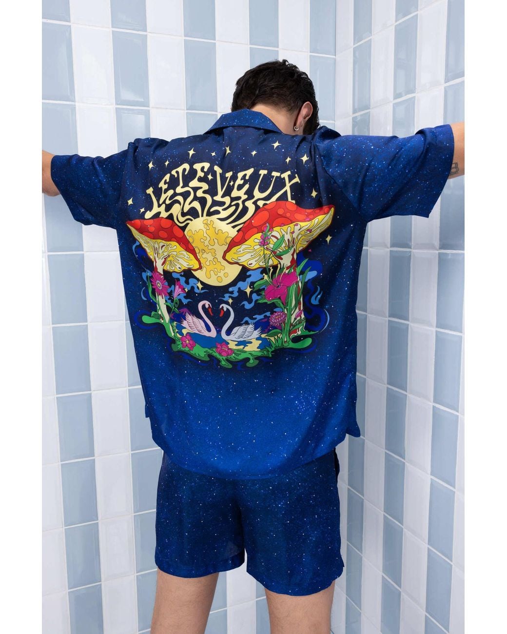 Je Te Veux Blue Night Sky Printed Cosmic Mind Drawstring Shorts for men