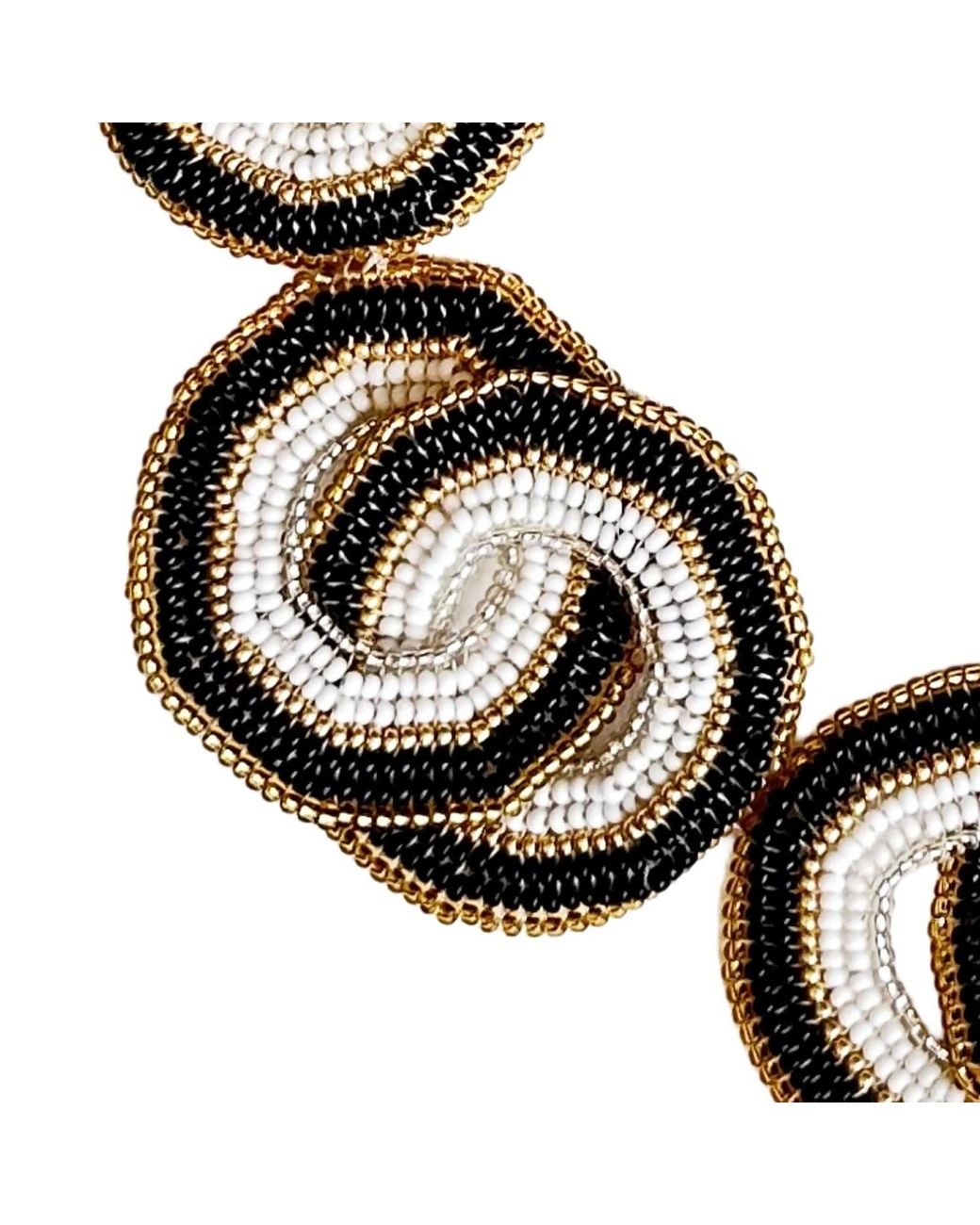 Iliana Arrazola Black Crisscrossed Circle Necklace, And, Glass Beads, Beaded Jewelry