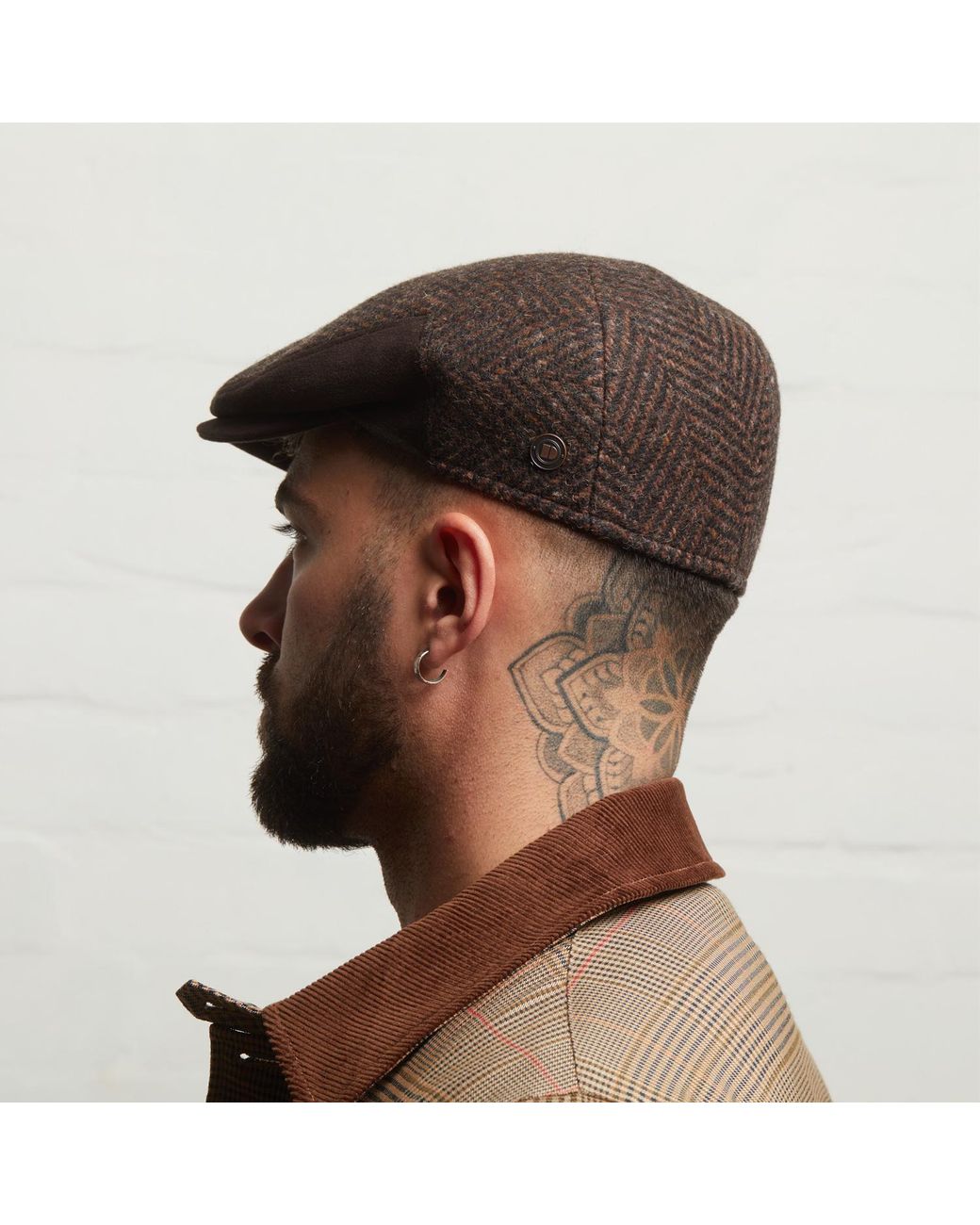 Dasmarca Hats Brown Drake Tweed Herringbone Italian Virgin Wool Cap For for men