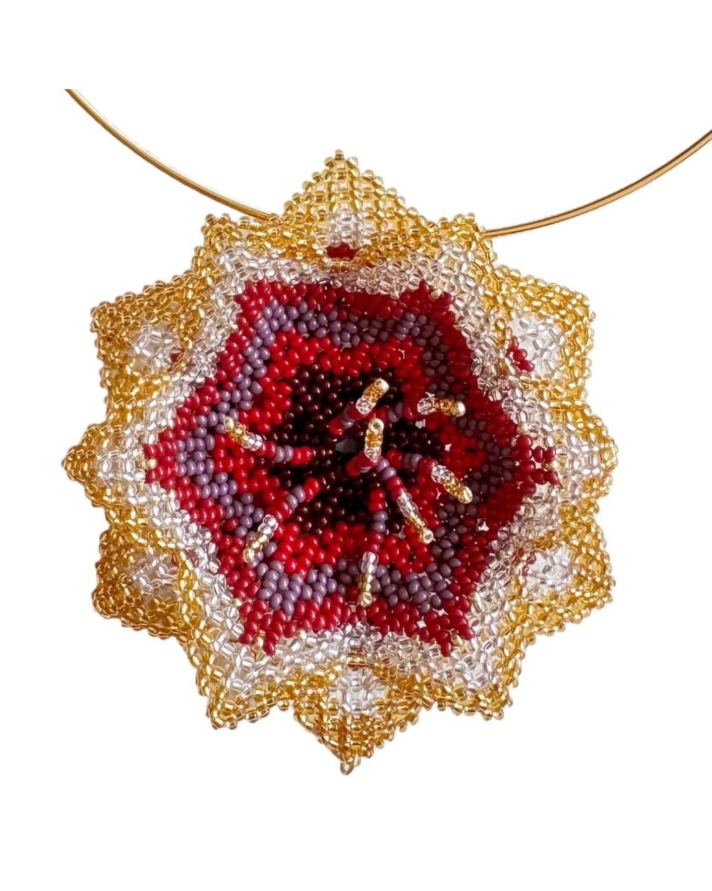 Iliana Arrazola Red Pasiflora Flower Choker, Glass Beads, Beaded Jewelry
