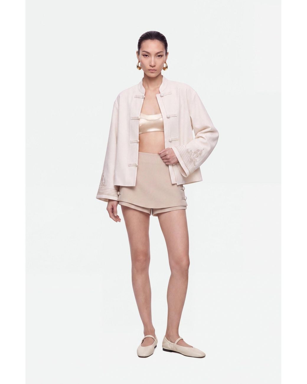 Nocturne Natural Embroidery Detail Oversized Jacket