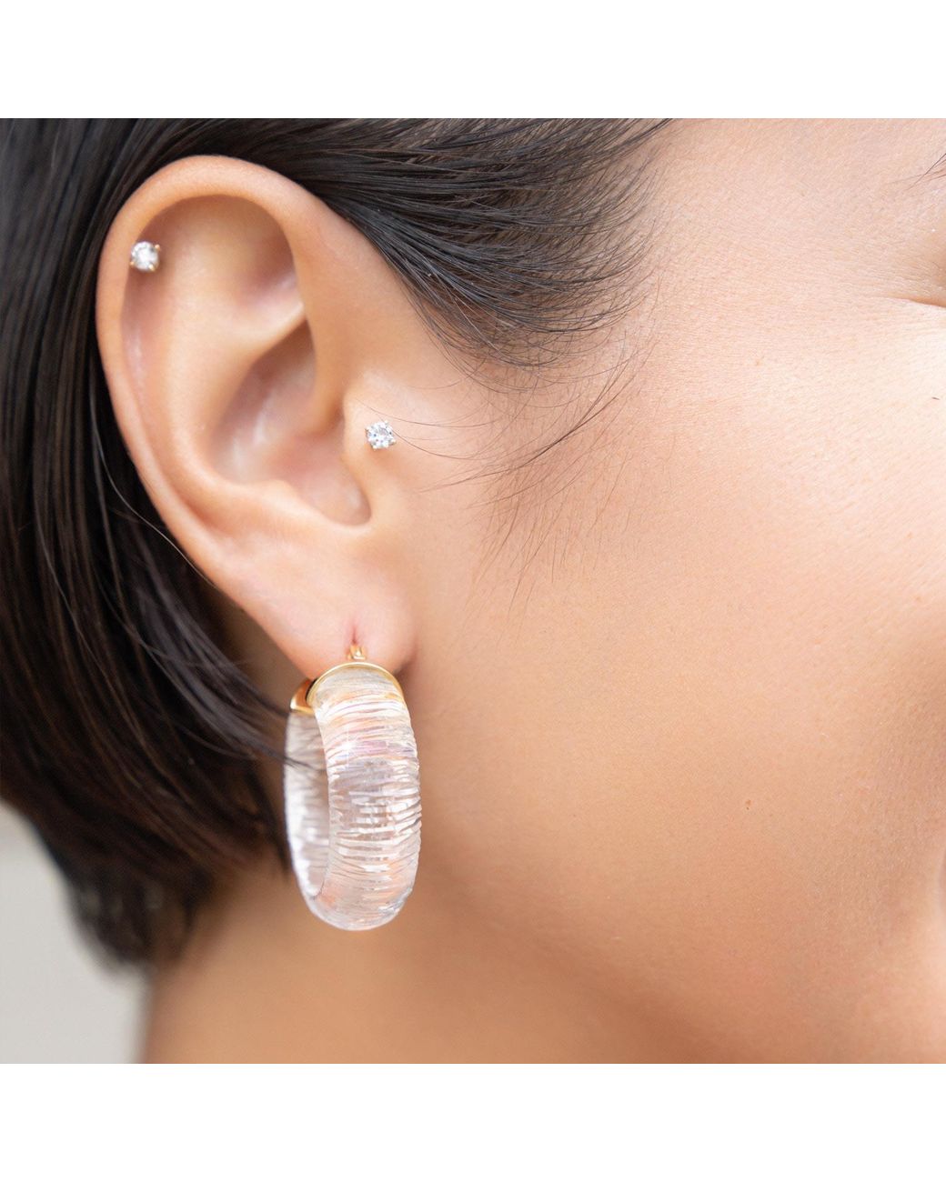 Gold & Honey Metallic Clear Diamond Cut Wide Hoops