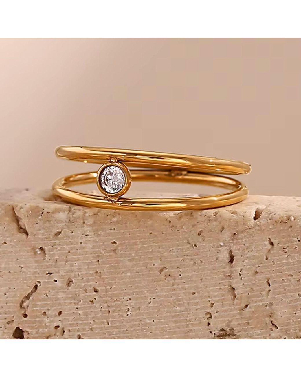 Olivia Le Metallic Hope Double Layer Rhinestone Minimalist Ring