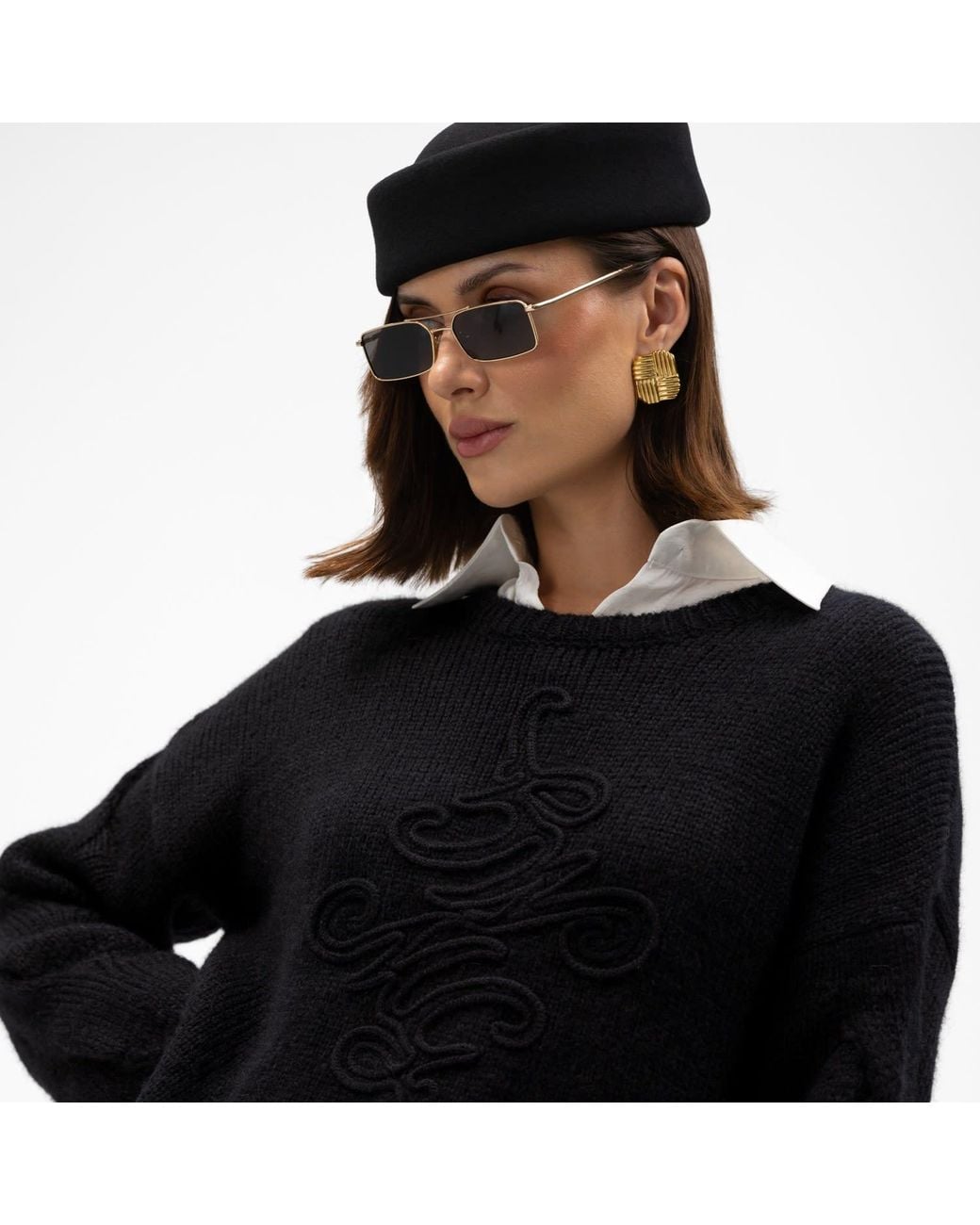 Mandragora Black Merino And Baby Alpaca Sweater With Logo Vero