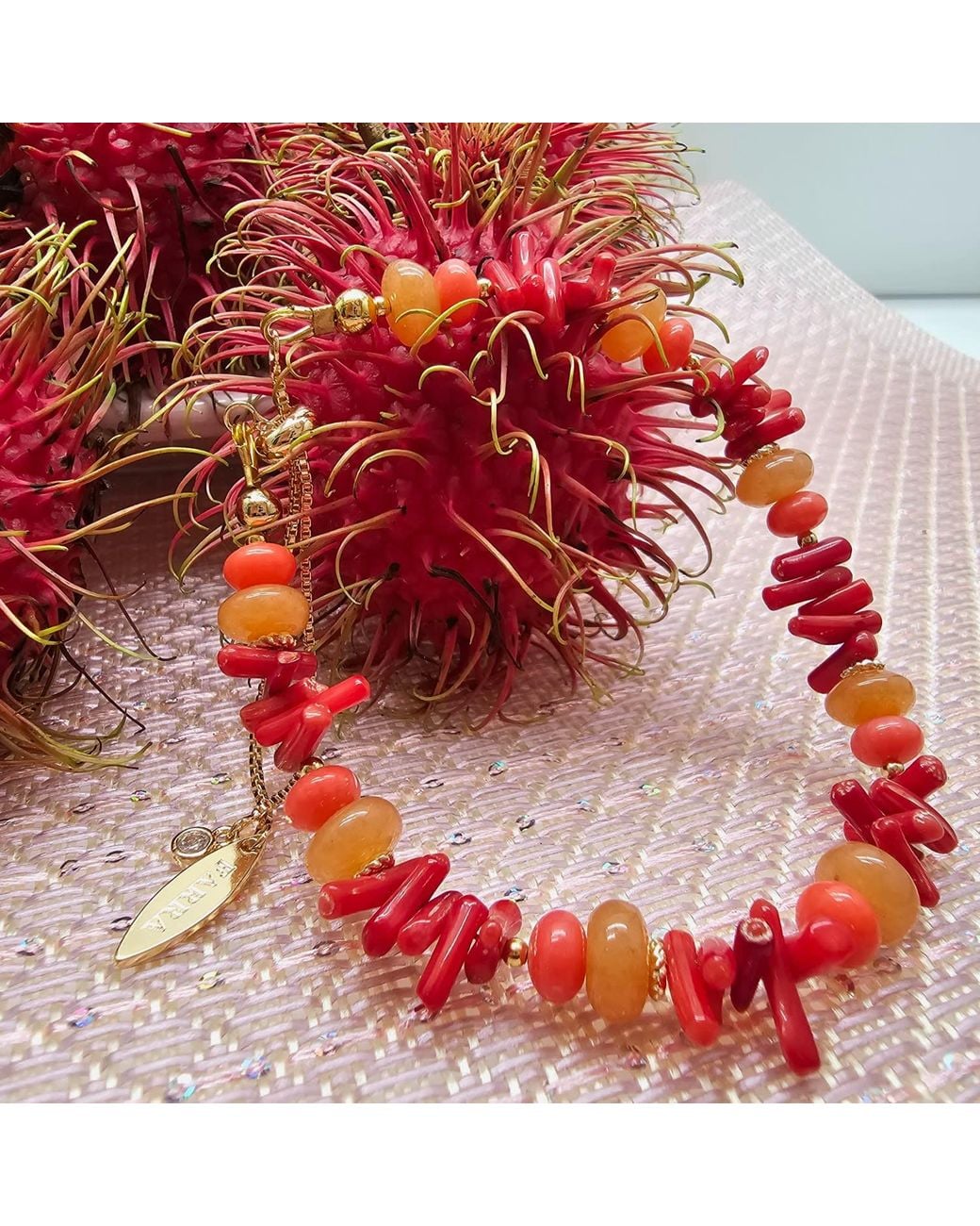 Farra Red Bamboo Coral & Aventurine Mixed Bracelet