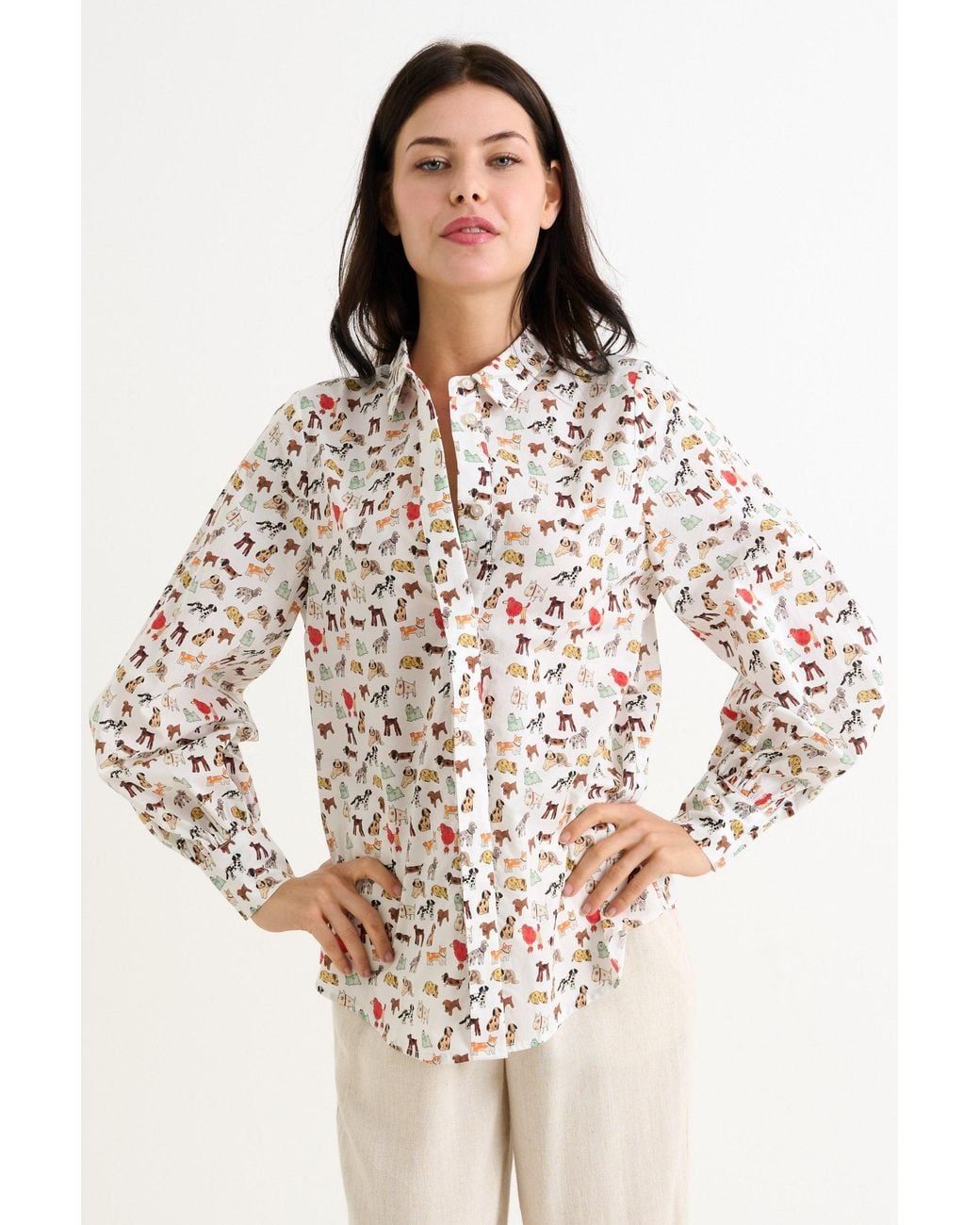 Louche White Byron Dogs Day Long Sleeve Shirt
