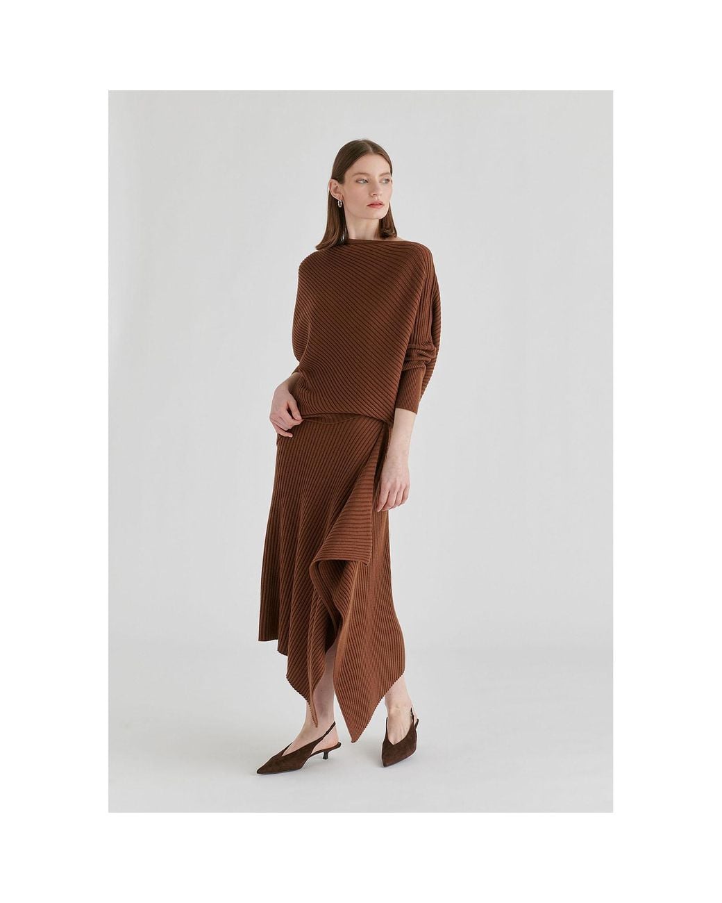 Paisie Brown Draped Knitted Jumper