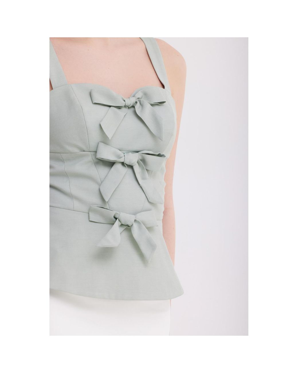 Georgette Blue Mint Bow Detail Peplum Top