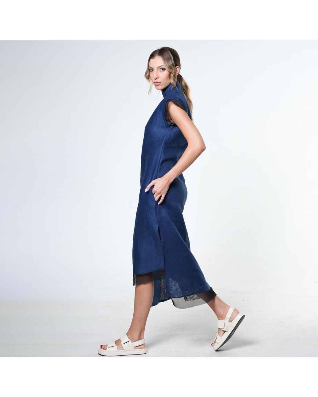 Metamorph Blue Asymmetric Linen Dress