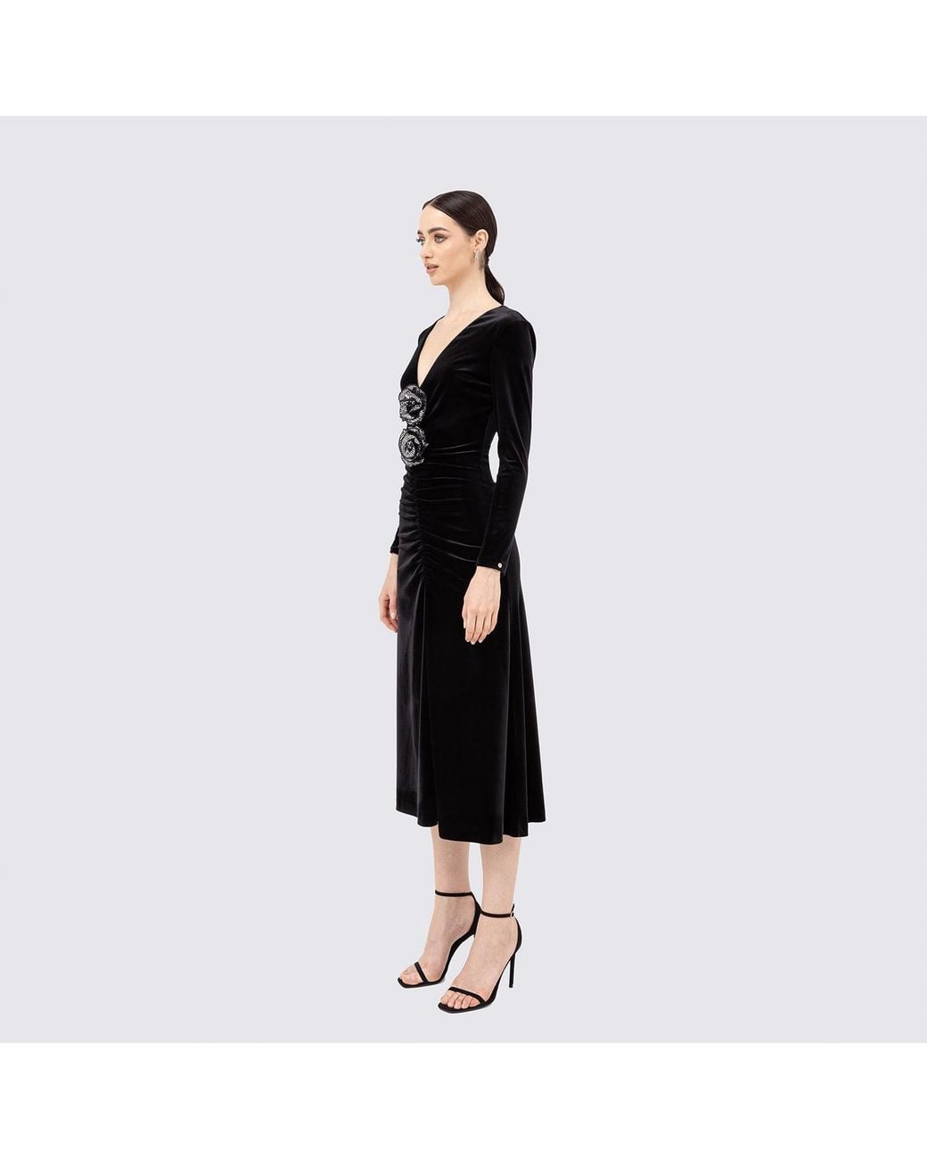 Nissa Black Sequin-Embellished Velvet Midi Dress