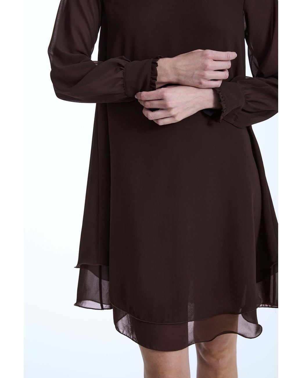 James Lakeland Brown Long Sleeve Wave Hem Dress