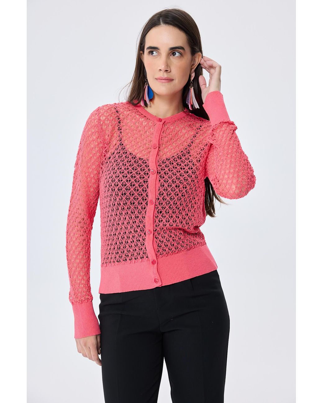 Peraluna Pink Addison Openwork Knit Cardigan