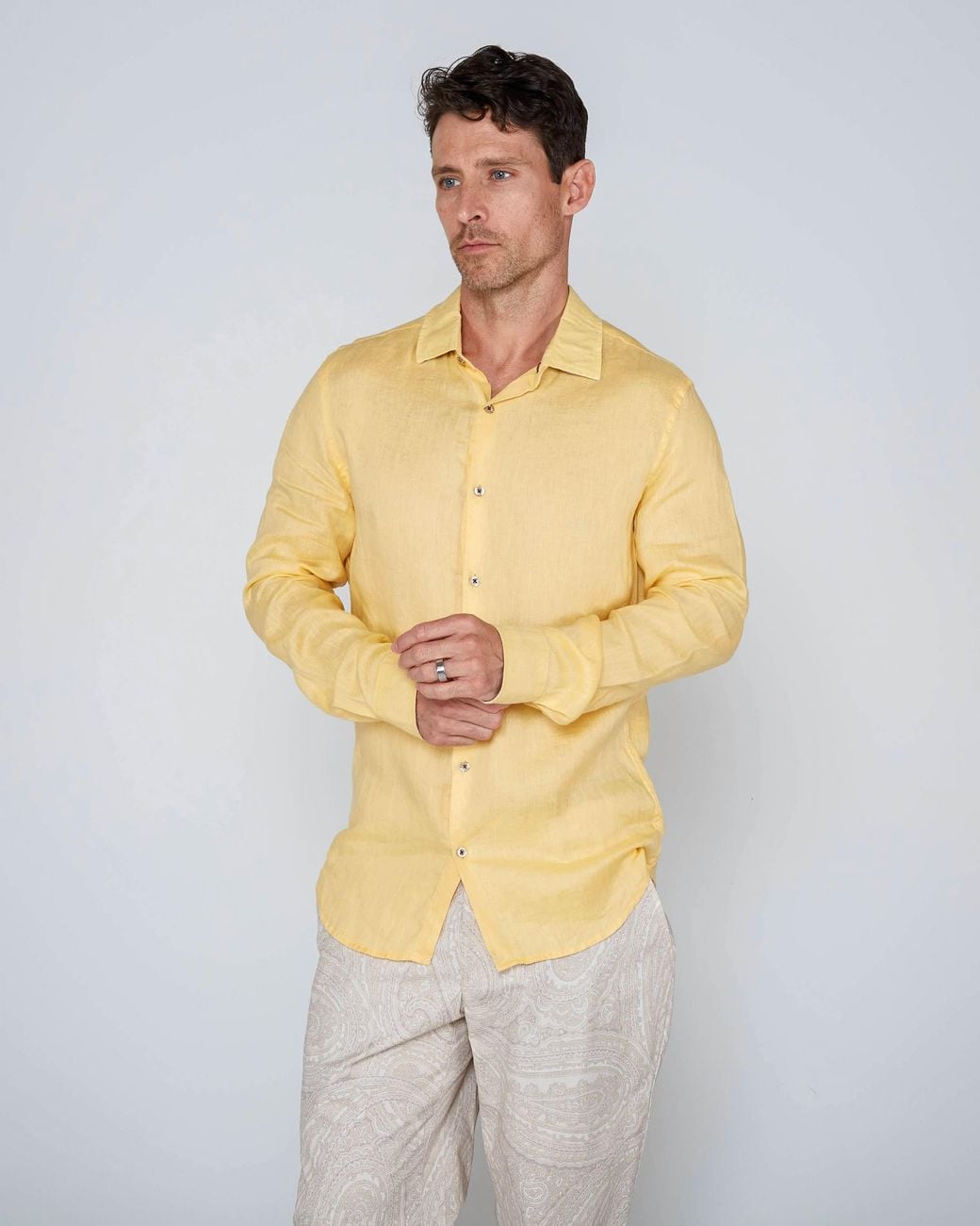 Lords of Harlech Yellow Laurent Linen Shirt for men