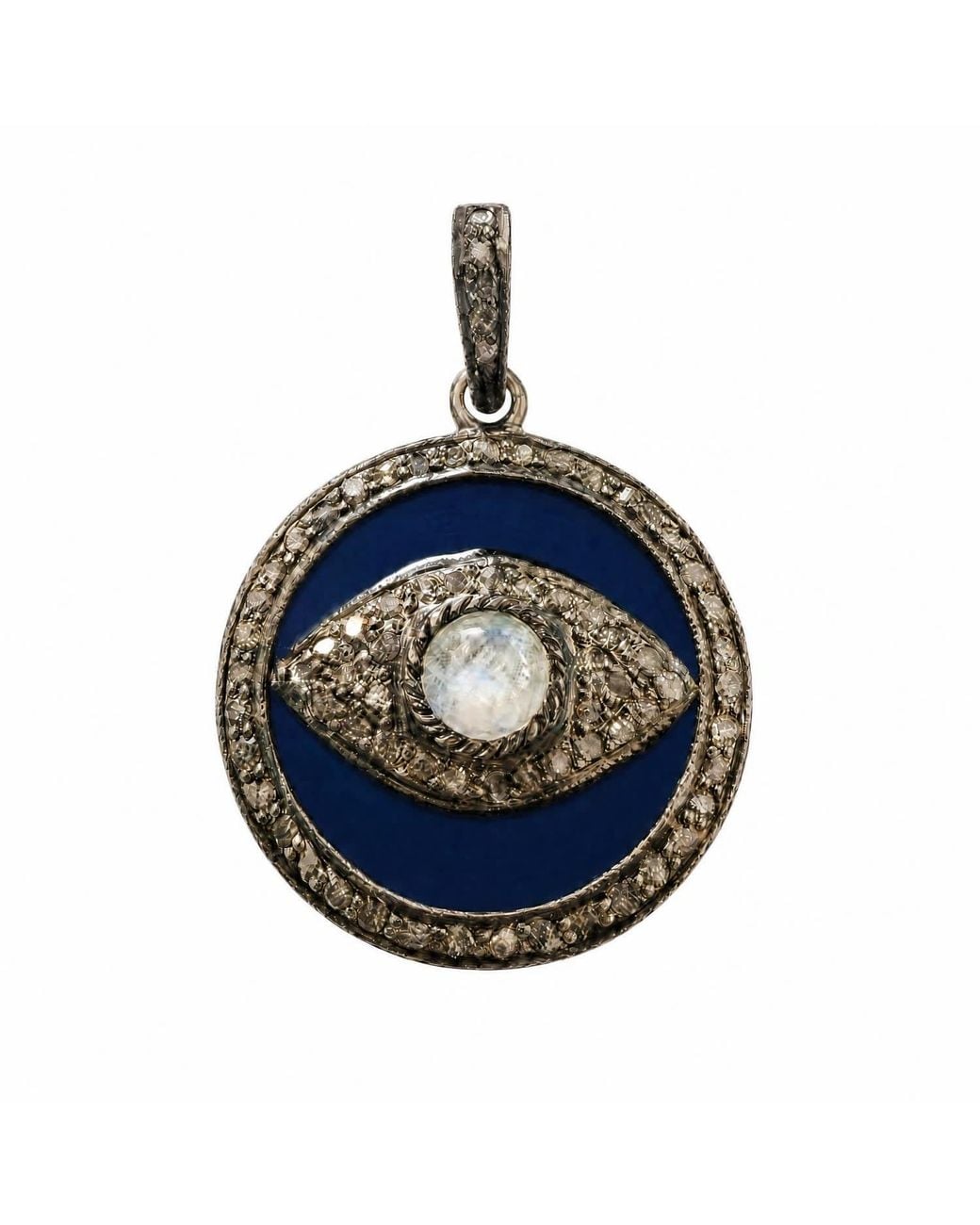 Heather Hawkins Jewelry Blue Evil Eye Enamel Diamond Oxidized Sterling Pendant Charm
