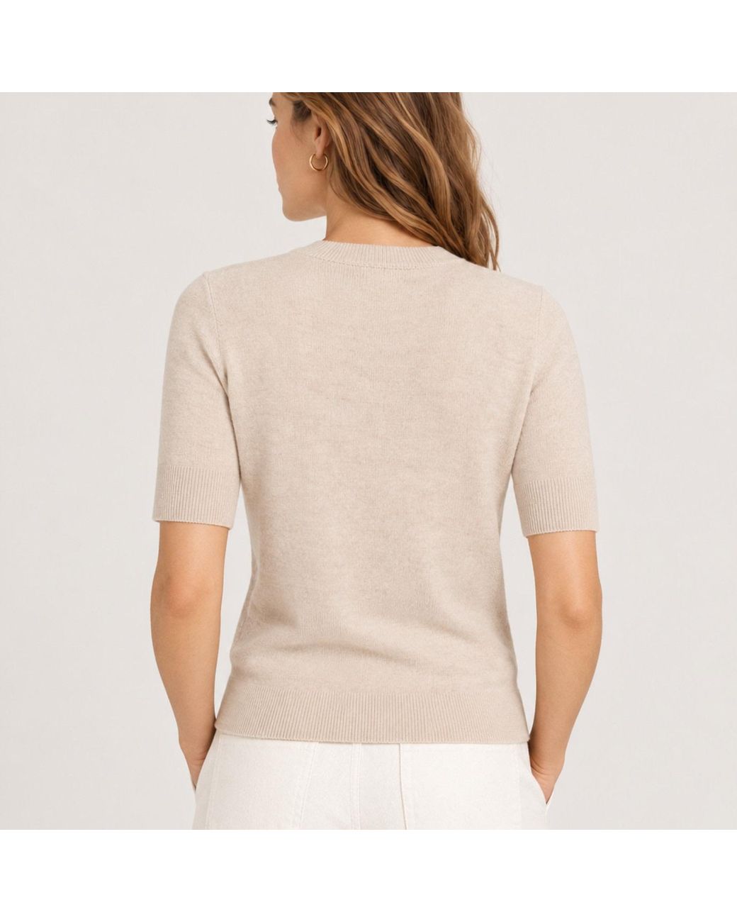 Nuvv Collection Natural Neutrals Short-Sleeve Wool & Cashmere Blend Sweater – Premium Italian Yarn