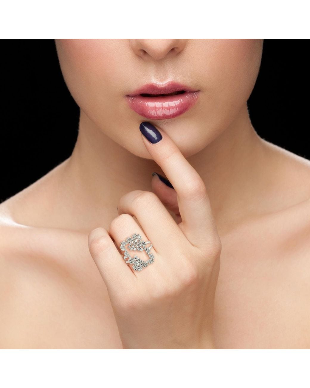 Artisan White Diamond Geometric Double Frame Ring