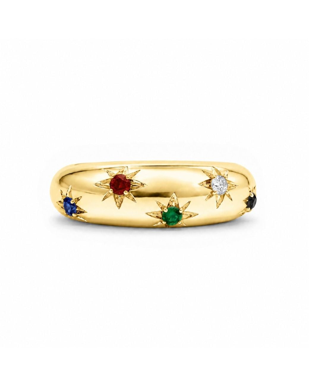 Unaloe Metallic Multicolour Quartz Starburst Wide Band Ring – Plated Sterling