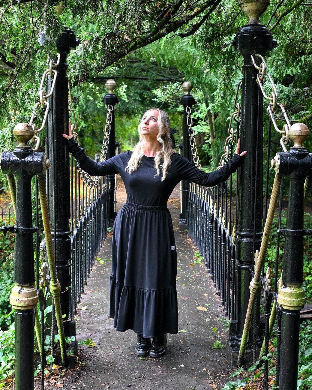 Frock Tales Black Boho Gathered Midi Skirt With Pockets