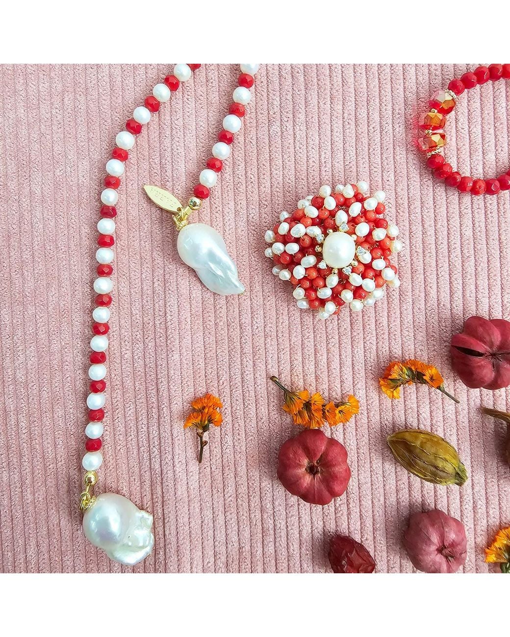 Farra Metallic Freshwater Pearl & Bamboo Coral Convertible Lariat Necklace
