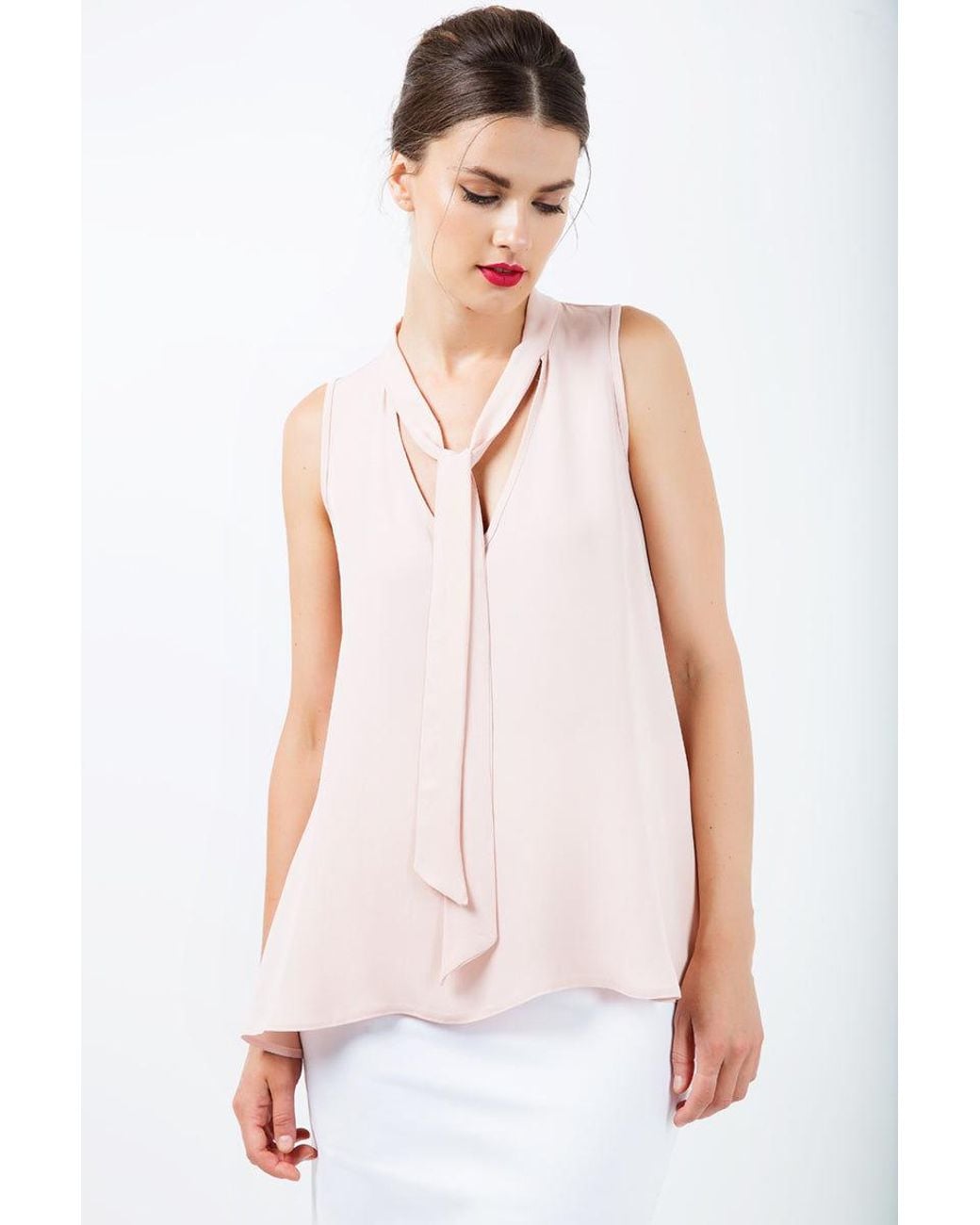Conquista Pink Sleeveless Tie Detail Top